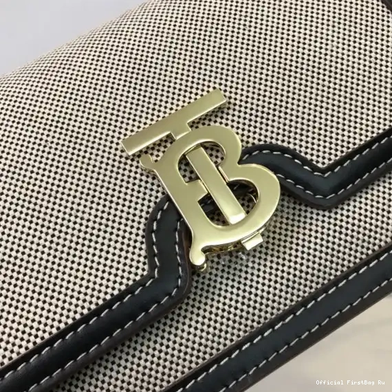 Official FirstBag Ru BURBERRY Leather TB Two-tone and Canvas Bag 0605
